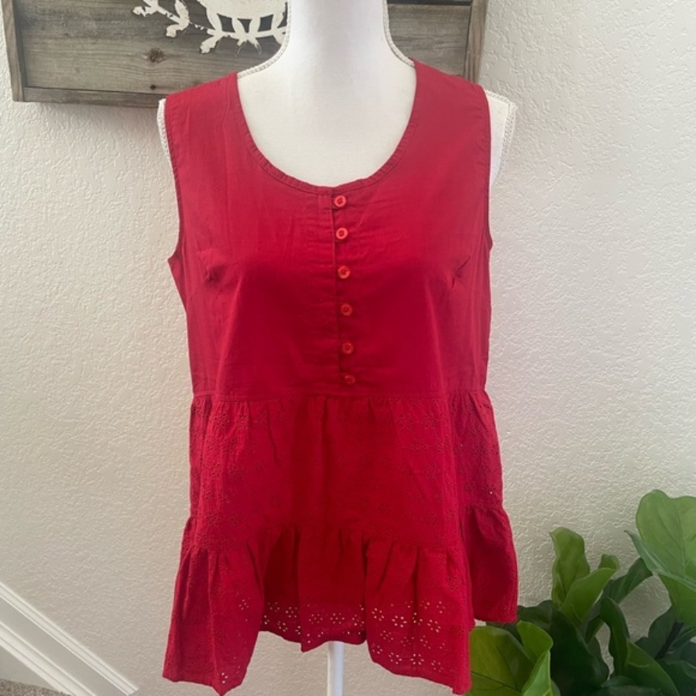 Evy’s Tree Danielle red cotton eyelet tank blouse M NWT